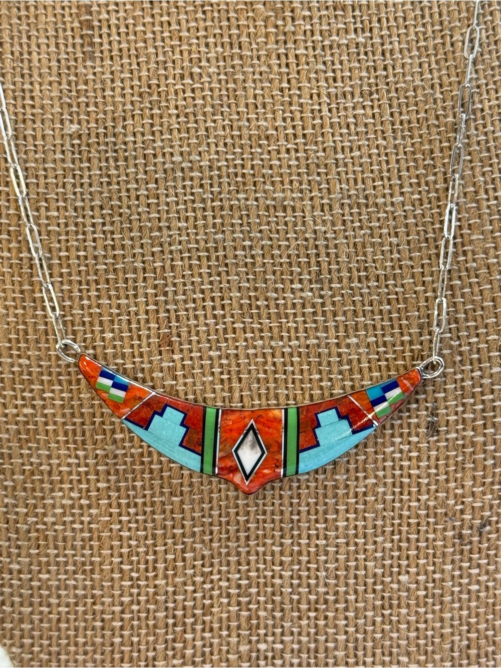 Vintage Native Zuni signed multi-stone inlay necklace